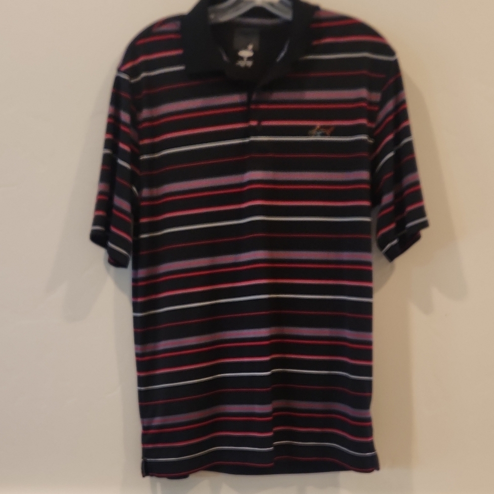 Greg Norman Men's Striped Polo Shirt - Black and Red - Picture 1 of 7